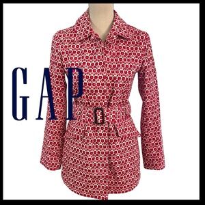 Gap Red/Pink/Cream Print Cotton Belted Trench Coat (XS)